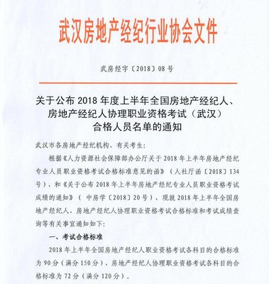 2018上半年全國房地產經紀人、經紀人協理職業資格考試(武漢)合格人員名單及物業管理相關解讀
